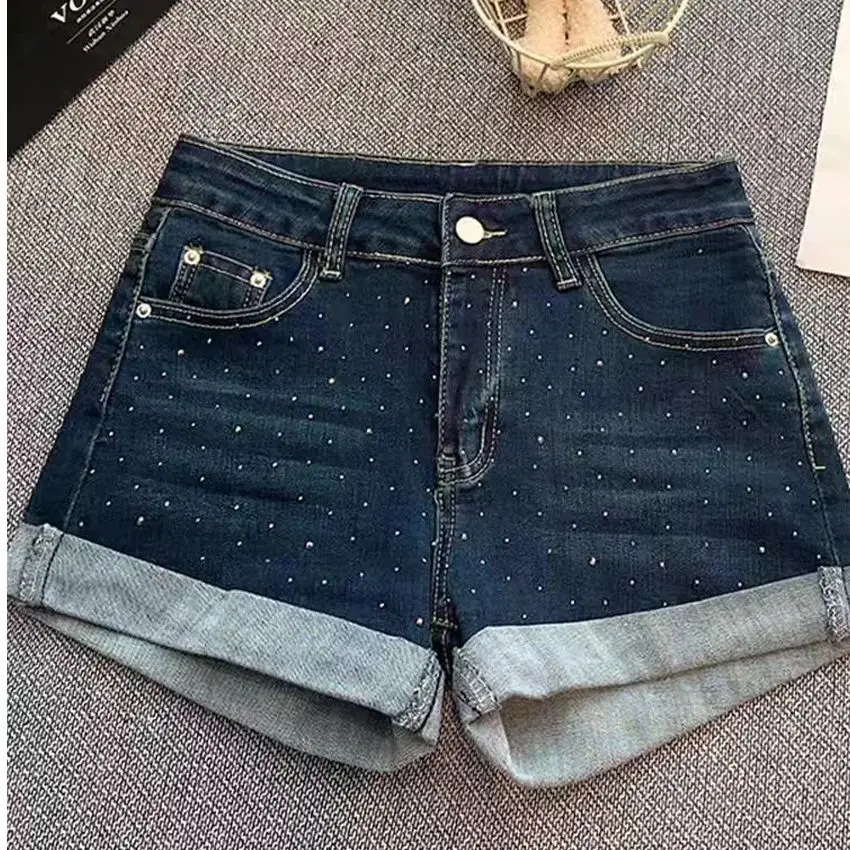 

Женские синие повседневные джинсовые шорты с камнями в стиле Y2K Harajuku, модные ретро-шорты из денима для уличной моды, летняя одежда 2026