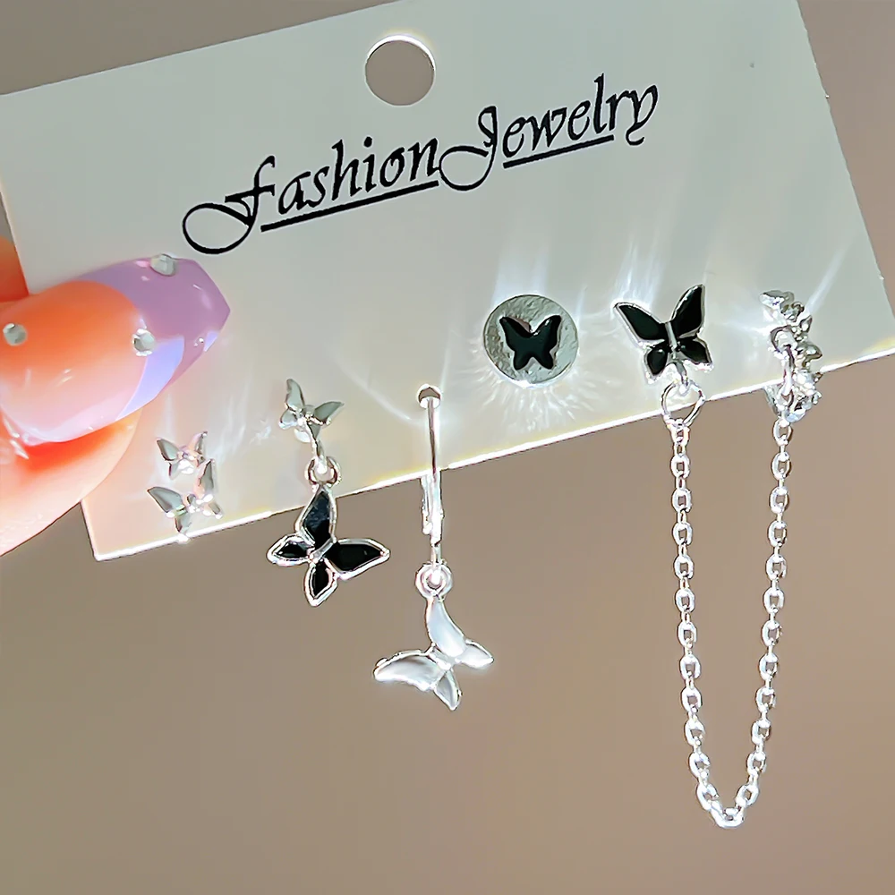 17KM Fashion Silver Color Butterfly Stud Earring Set For Women Heart Rromantic Eardrop Trendy 2023 New Trend Jewelry Gifts INS