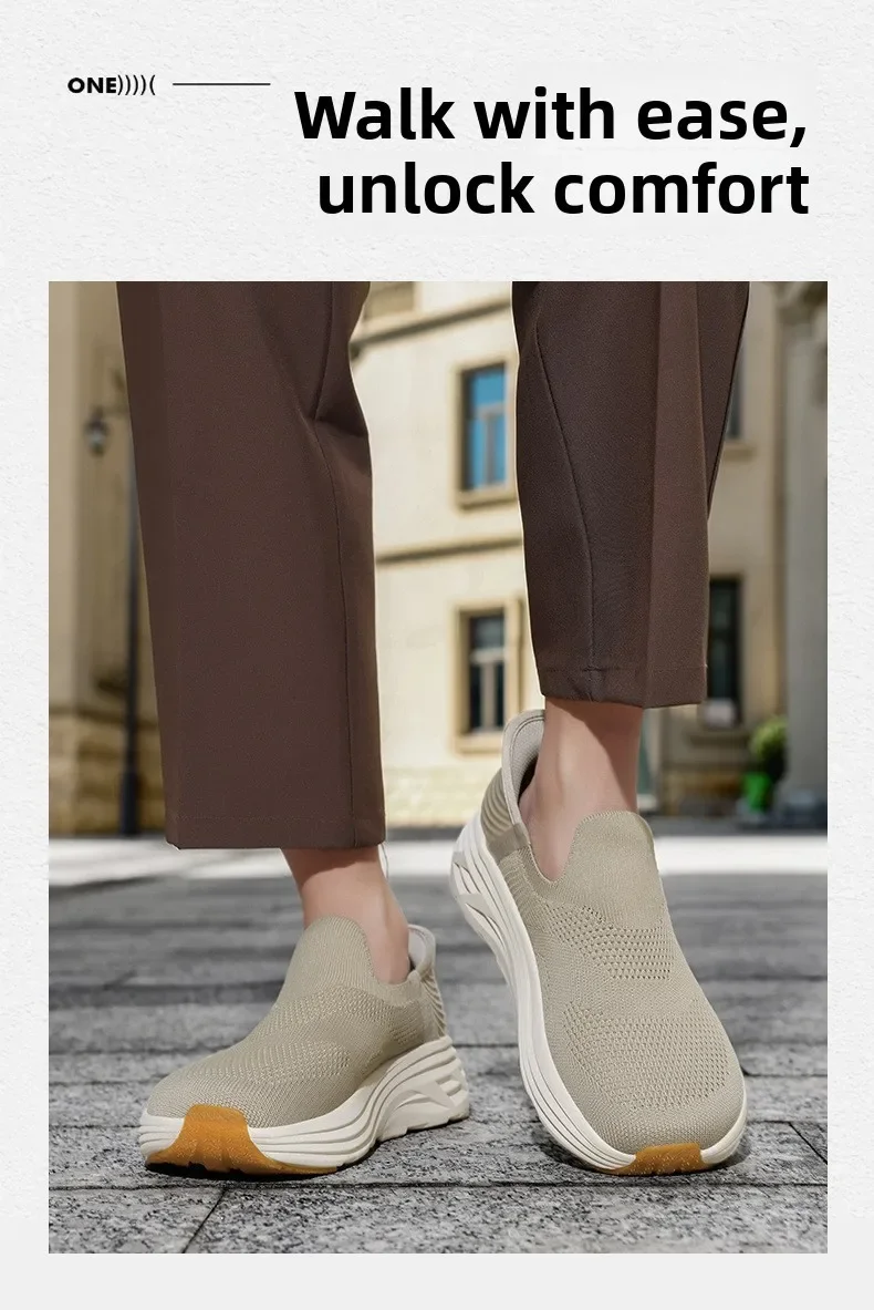 New Men Wide Toe Slip On Mesh Sneakers Breathable Thick Sole Shock Absorbing Walking Shoes Casual Commuting Shoes