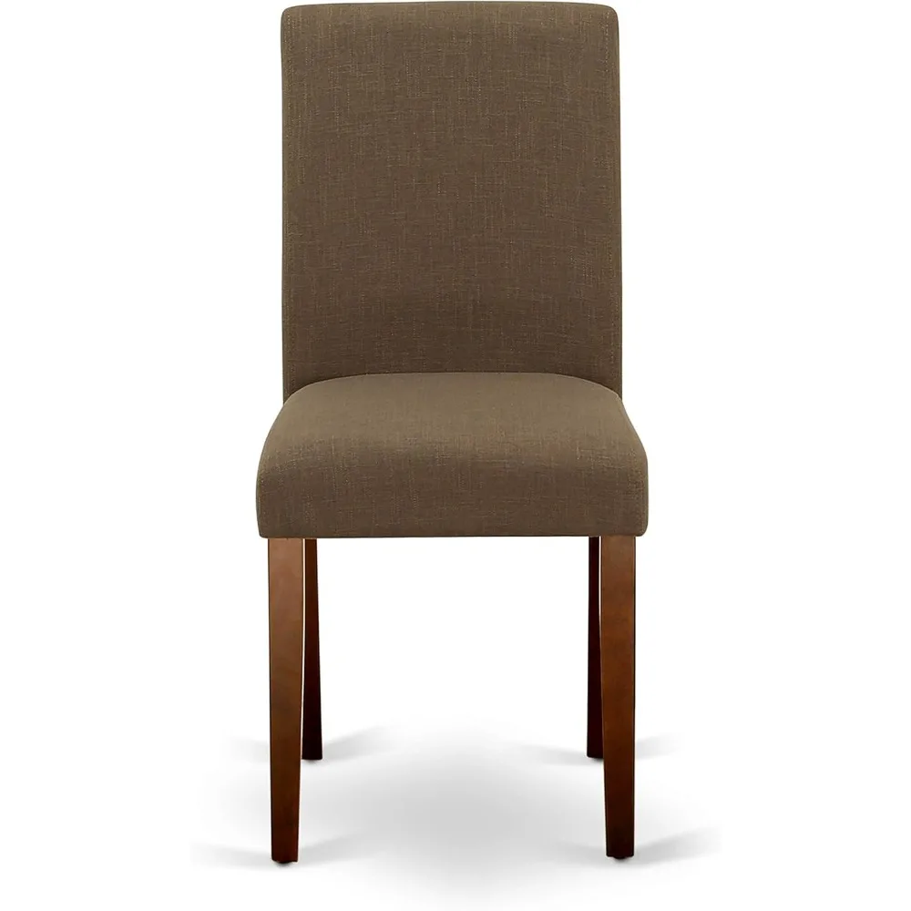 3 Piece Modern Dining Table Set Contains a Round Kitchen Table with Pedestal and 2 Coffee Linen Fabric Parson Dining Chairs