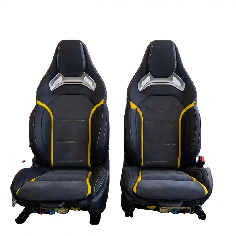 Suitable for For Benz A45 CLA45 W176 W177 AMG Recaro Black Leather Bucket Seats Front Double-row Seats With Heating (Yellow Stit