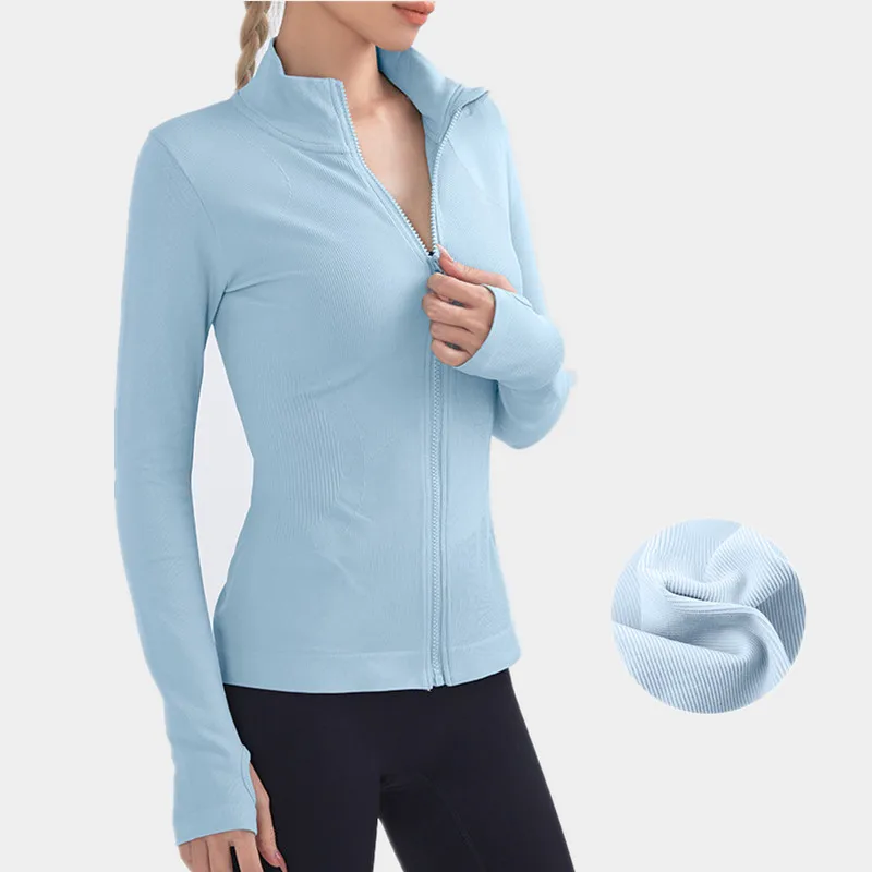 High Quality Women Slim Fit Long Sleeve Yoga Jacket Full Zipper Running Coat With Thumb Hole Gym Sports Blouses Fitness Wear