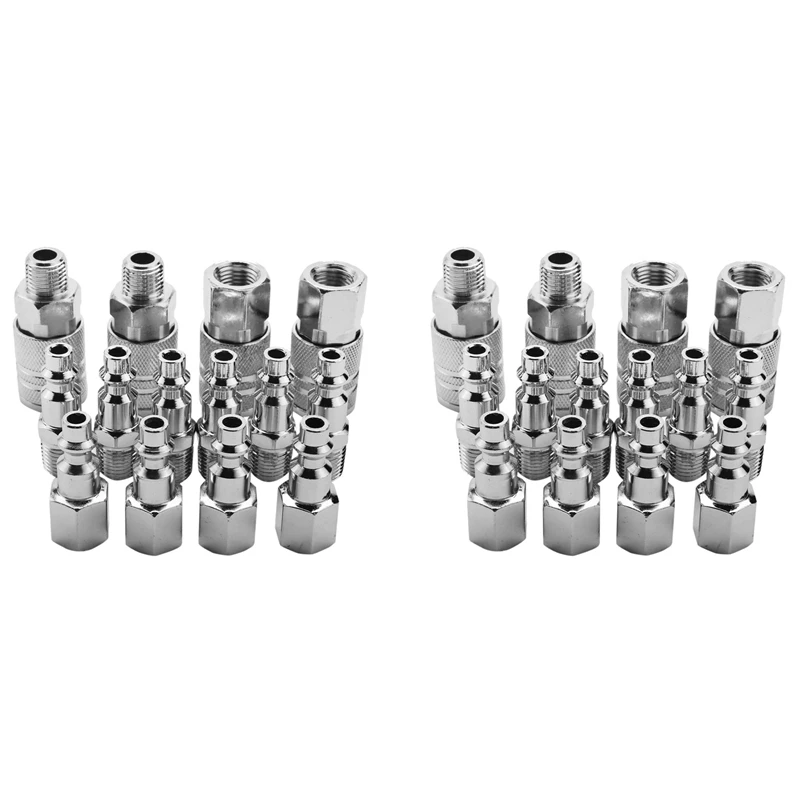 28Pcs Air Line Hose Compressor Fitting 1/4 Inch Bsp Metal Connectors Coupler Male Female Quick Release Set