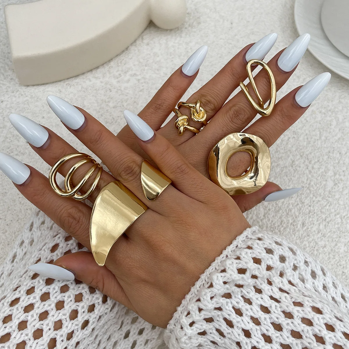 French Irregular Stainless Steel Geometric Knuckle Rings For Women Vintage Gold Silver Color Adjustable Finger Open Joint Rings