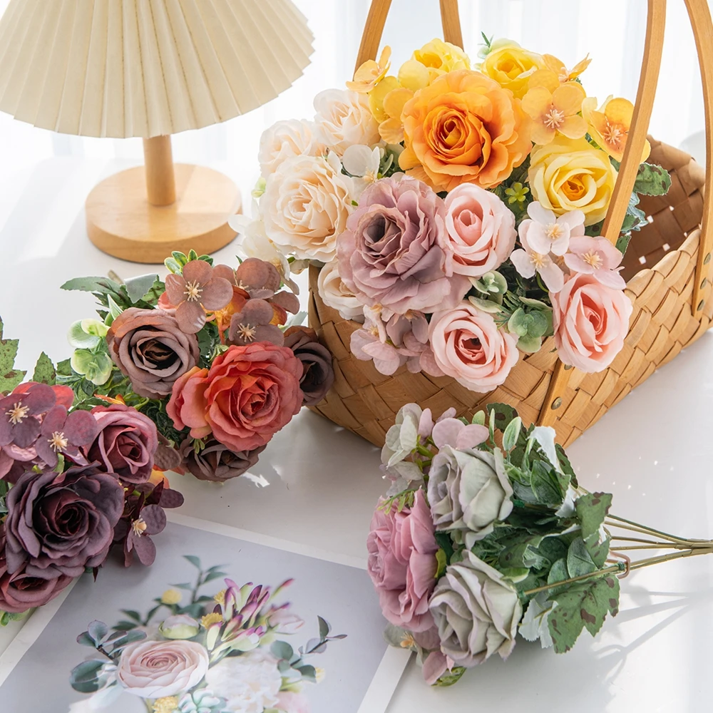 Artificial flower Silk hydrangea rose Outdoor garden arch Wedding Bridal Bouquet Christmas Home vase Festival party Diy gift box