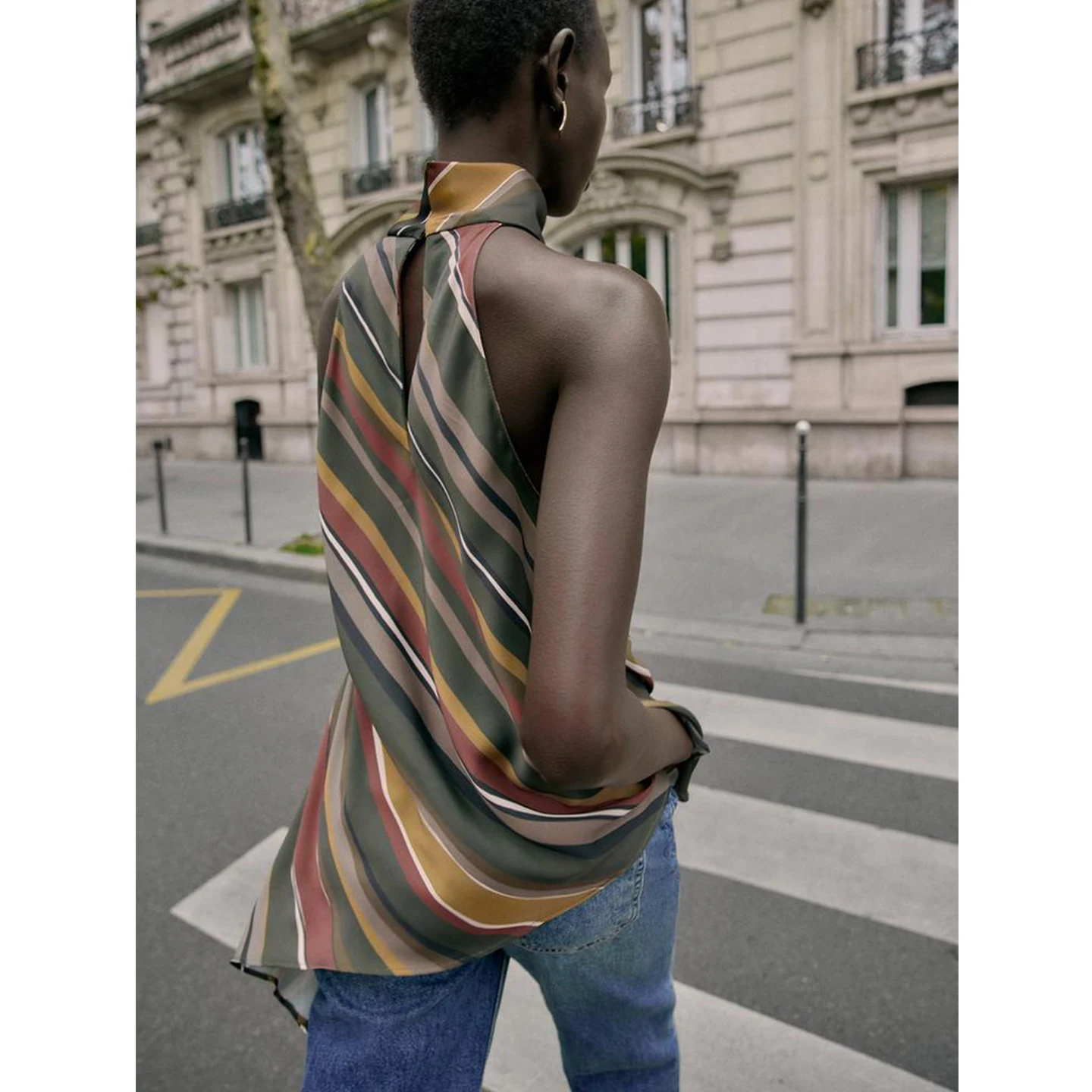 خريف شتاء جديد المرأة تصميم تحسس بسيط Sle شنقا Ne Line شريط غير متناظرة أعلى الفرنسية Sle ألياف البوليستر...