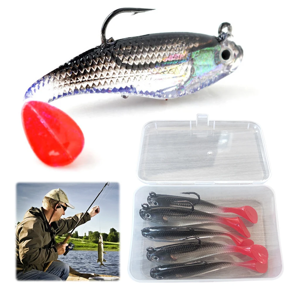 5pcs/lot Fishing Lures 80mm 9.5g Soft Lure Wobblers T Tail Soft Bait Swimbait for Sea Bass Carp Pike Fishing