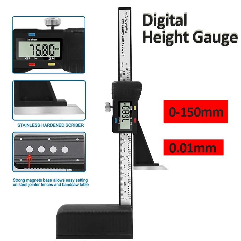 LCD Digital Height Gauge Electronic Digital Height Gauge Vernier Caliper Ruler 0-150mm Wood Table Marking Ruler Measuring Tools