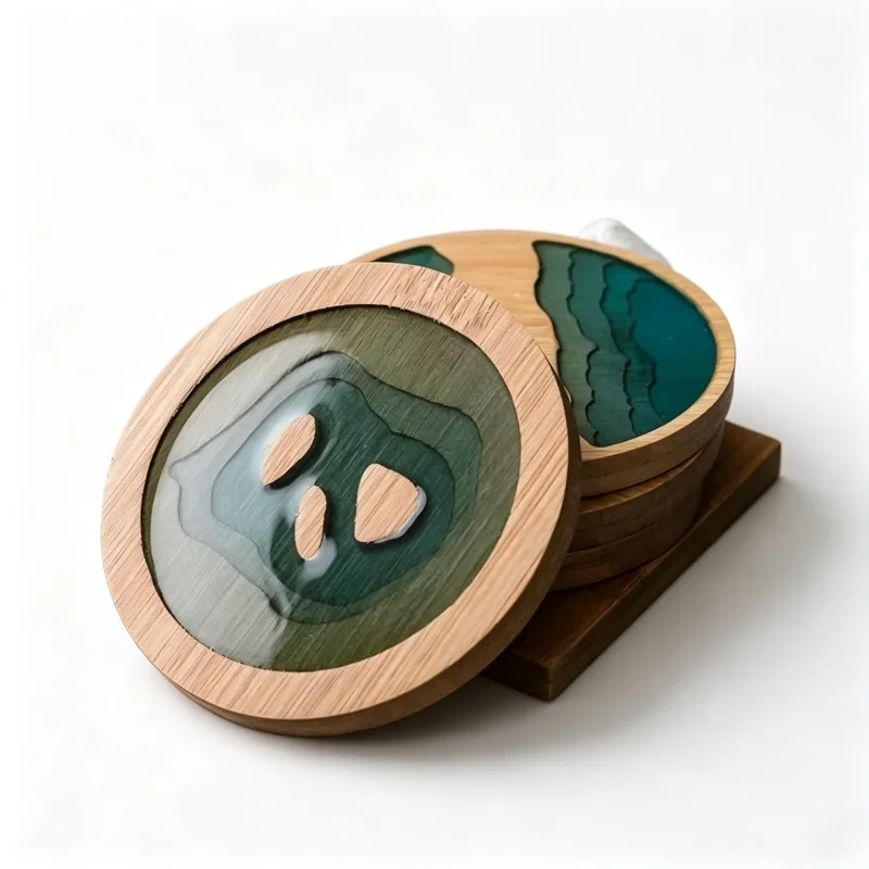 Creative Epoxy Resin Transparent Bamboo Round Tea Coaster Cup Holder Potholder Kung Fu Tea Set Tea Ceremony Accessories Supplies
