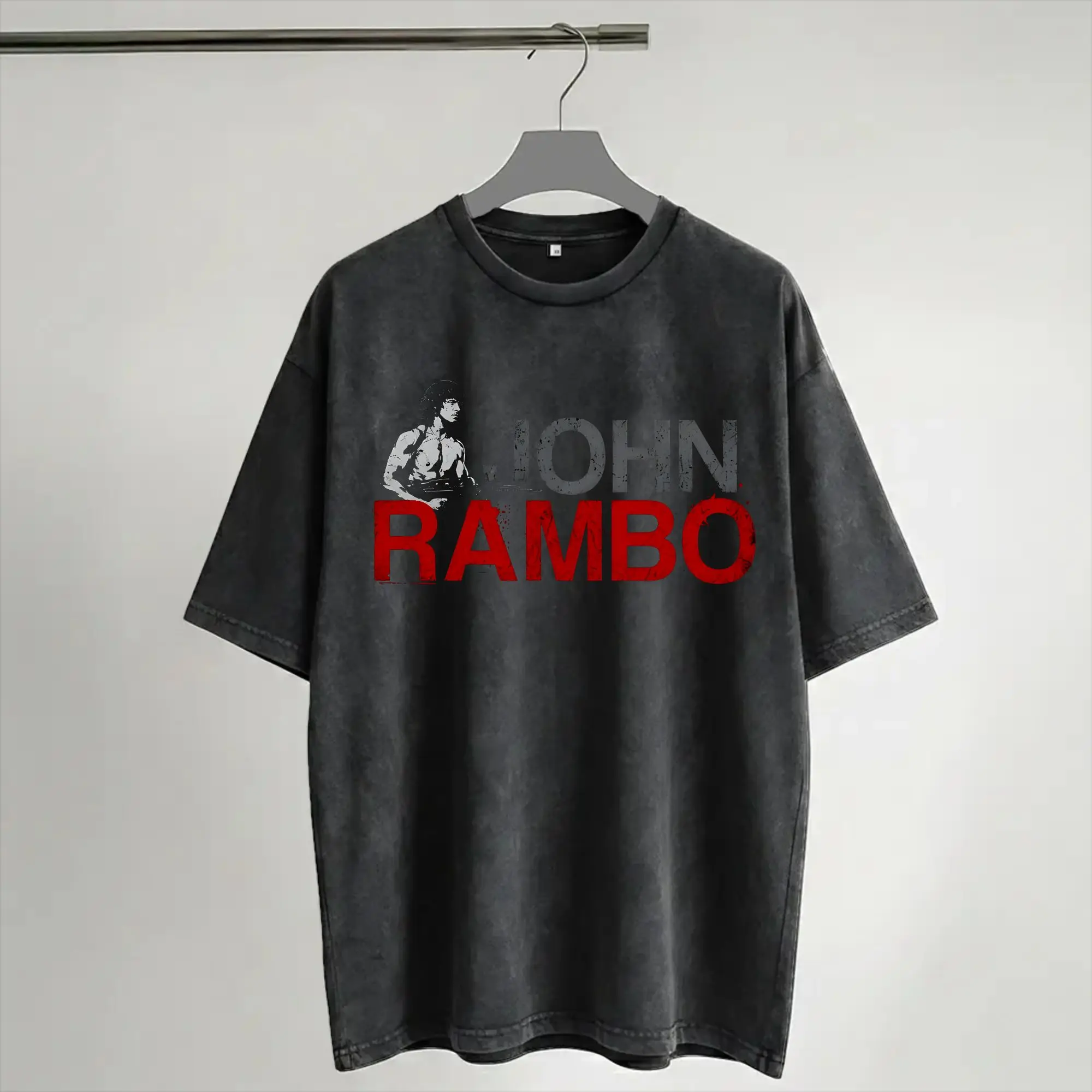 John Rambos Washed T Shirts Streetwear Hip Hop Casual T-Shirt  Tees for Men Women Short Sleeve High Street