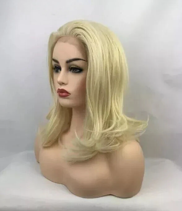 Free Part Thick Wavy Human hair Blend Full Lace Front Wig Blonde 613 HEAT OK