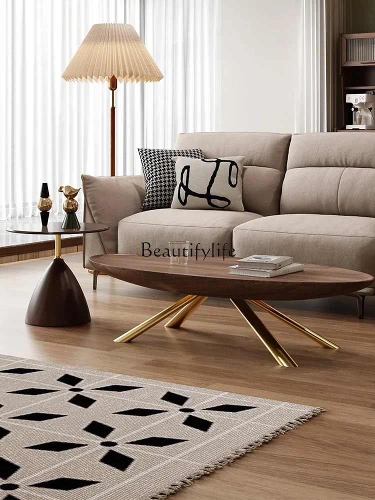 

Italian Minimalist Living Room Walnut Coffee Table Light Luxury Small Apartment Oval Size Coffee Table Combination