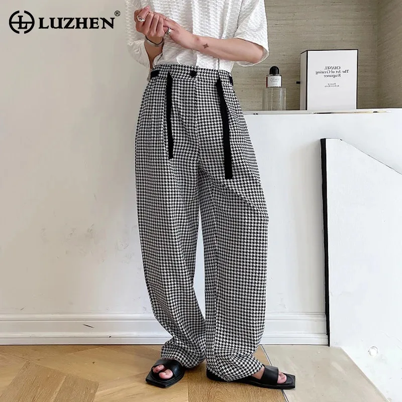 

LUZHEN Fashion Belt Decorate Suit Pants Niche Design Male Elegant Trendy Straight Trousers Casual Korean Men's Clothing LZ4961