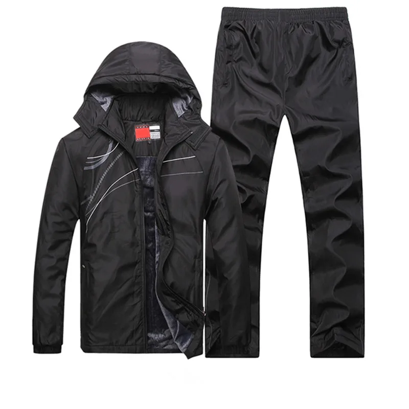 New Fleece Men Set Fashion Brand Tracksuit Lined Thick Sweatshirt + Pants Sportswear Suit Male Winter Warm Hooded Outerwear