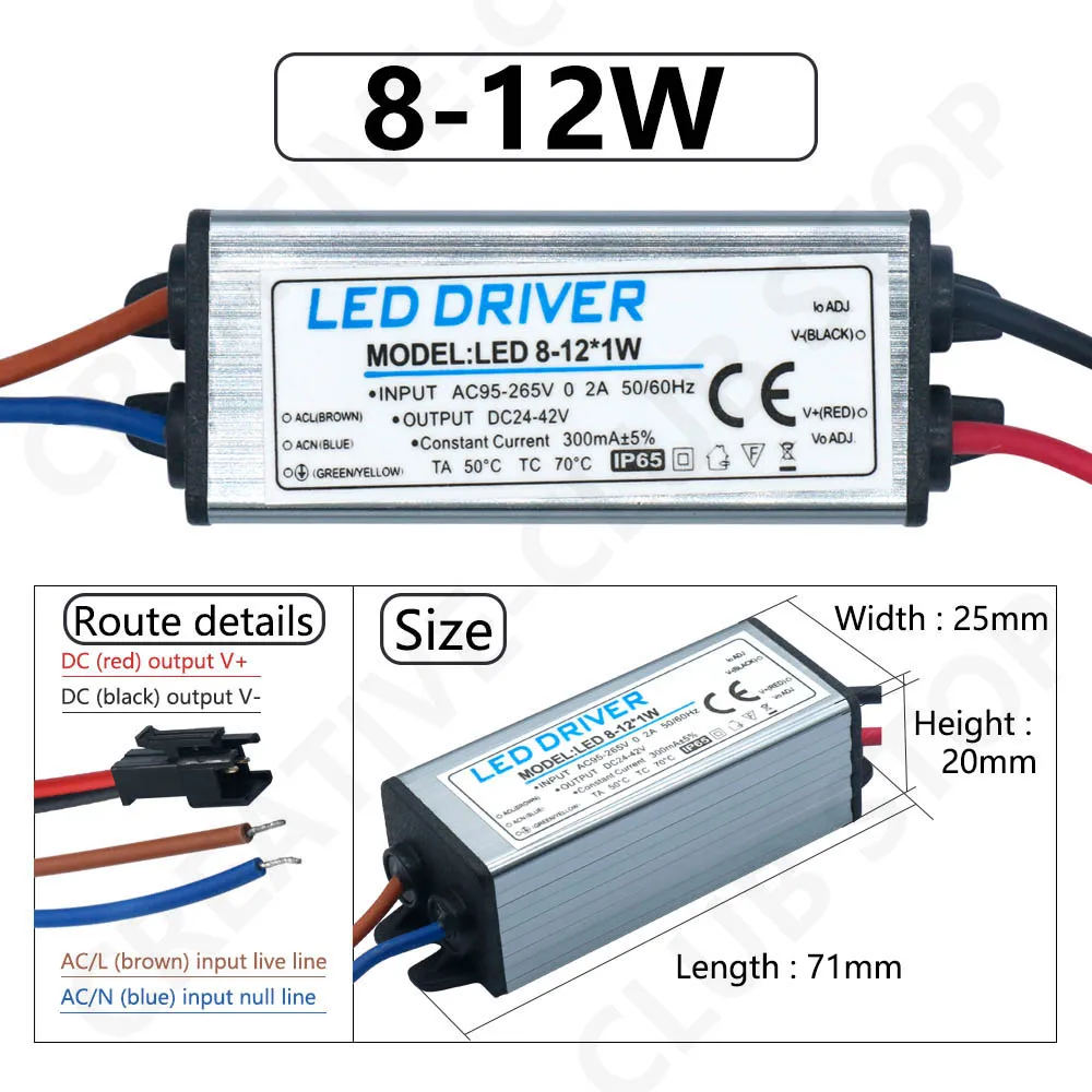 Imagem -04 - Motorista do Diodo Emissor de Luz 13w 47w 812w 12-18w 1825w 25-36w Transformador Adaptador Ac85v-265v Waterproofip65 Fonte de Alimentação 300ma para a Luz do Painel