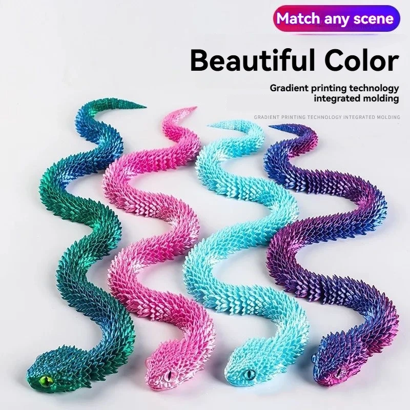 New 30cm Poseable Viper Snake Figurine 3D Printed Realistic Animal Model With Movable Joints Miniature Desktop Ornament Decor