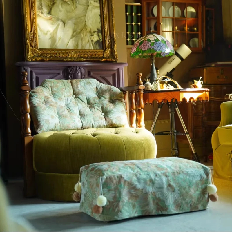 

Retro round single sofa pedal living room balcony bedroom study recliner