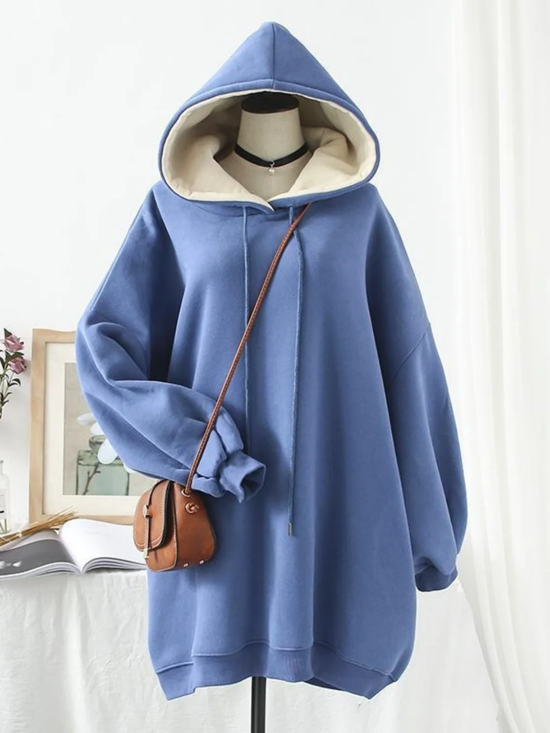 

Толстовка больших размеров с капюшоном Fce на подкладке, длинный све, верхний свитер, корейский женский топ средней длины с прикрытием живота, большой размер