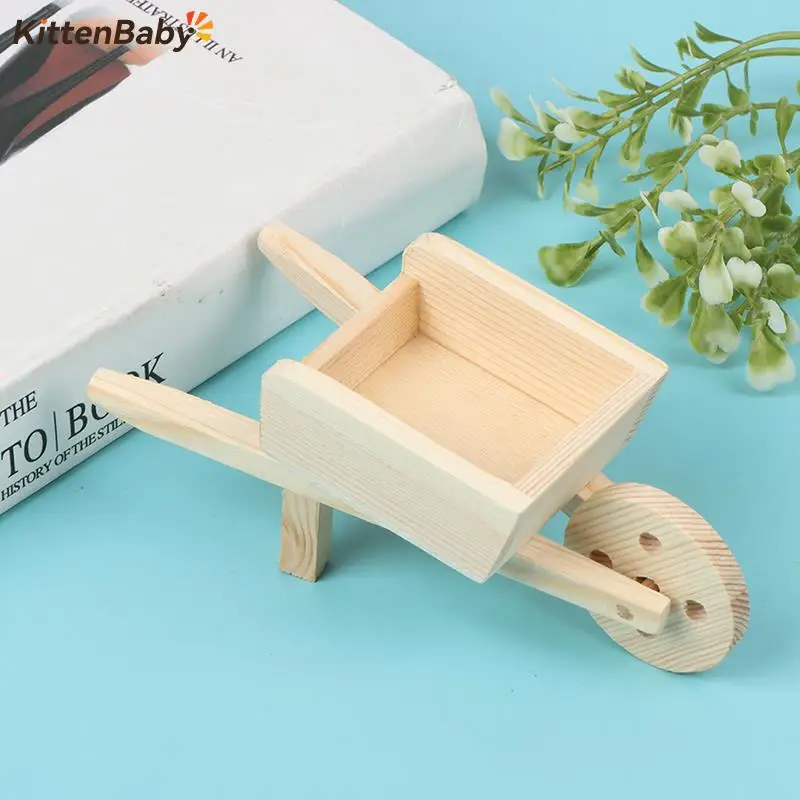 1pcs 1:12 Mini Cute Dollhouse Miniature Wooden Simulation Pulling Cart Handcart Model Accessories Toys