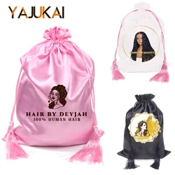 5Pcs Custom Wig Packaging With Logo Luxury Hair Bundle Packaging With Tassel Hair Storage Bags For Packaging Wigs Black Wig Bags