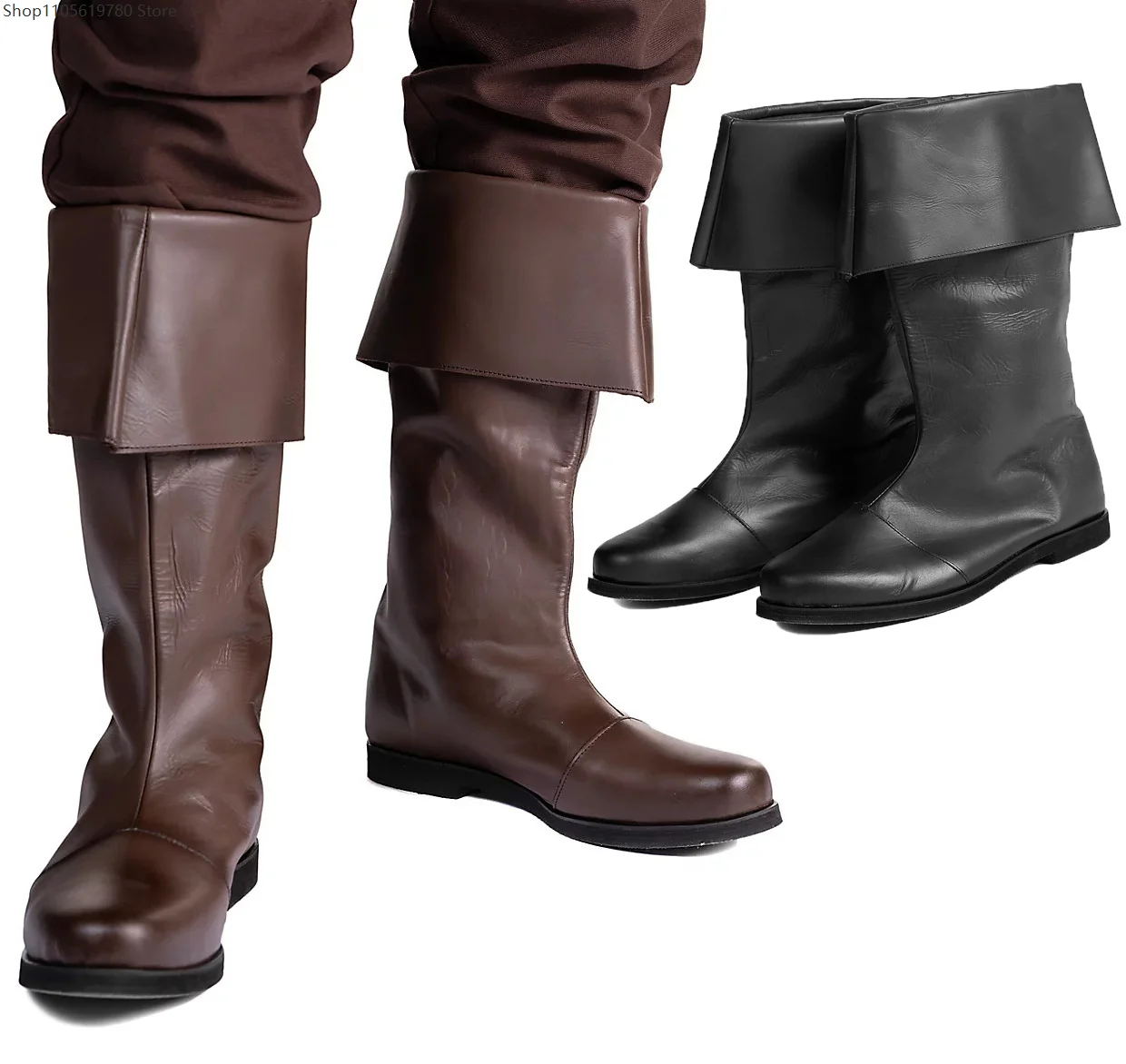 New European American Retro Viking Men Boots Medieval Renaissance Pirate Footwear For Theme Cosplay Carnival Party Outfit