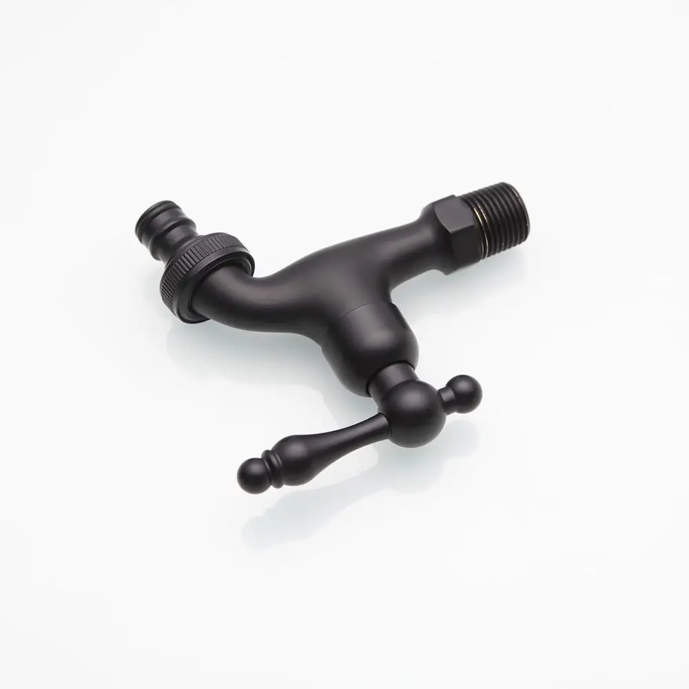 Outdoor Wall-Mounted Hose Faucet for Garden, Basin, and Sink - Brass Tap with Black Finish