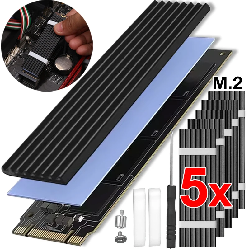 

1-5Sets M.2 2280 SSD Heatsink Kit Solid State Hard Drive Aluminum Radiator with Thermal Pad for PC Computer SSD Radiator Cooler