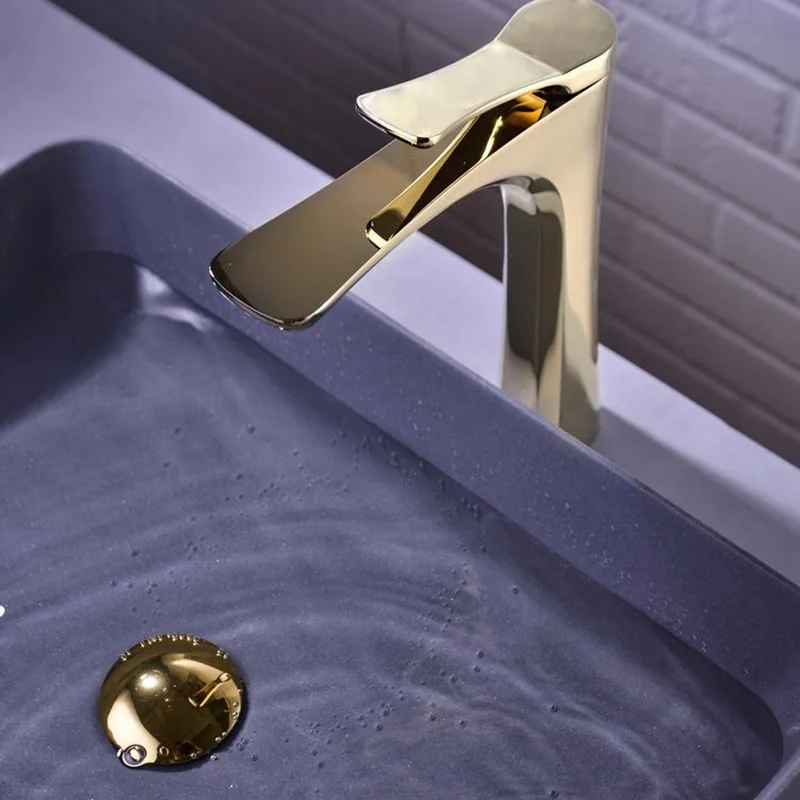 Electroplated Gold Countertop Basin Faucet Hot & Cold Water Mixing Bathroom Washbasin Metal Taps Bathroom Decorating Accessories