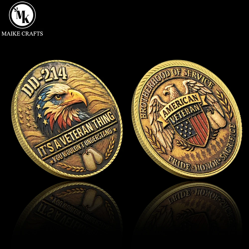 DD214 American Veteran Challenge Coin Double Sided Eagle Commemorative Collectible Military Service Souvenir Gift