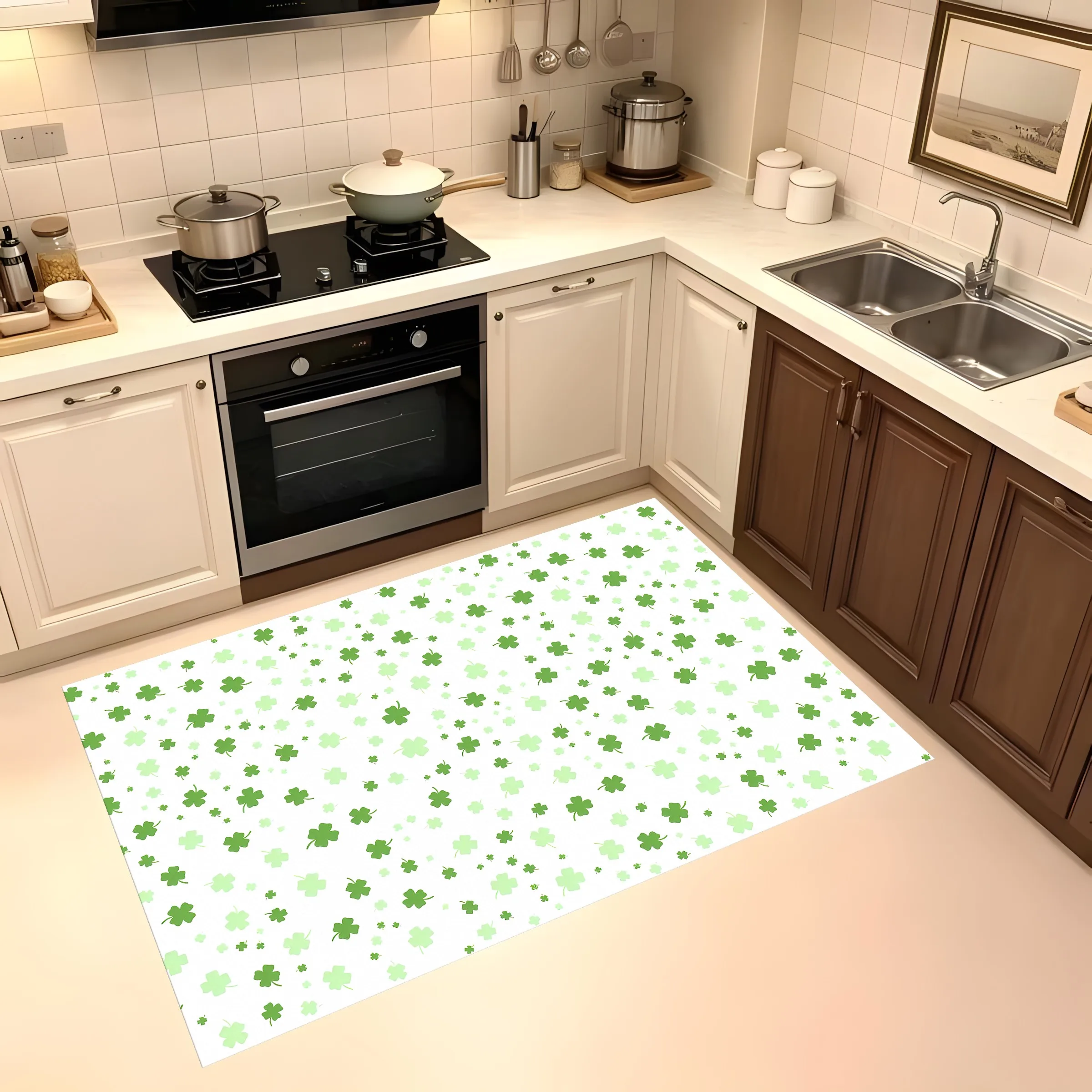 Fresh Green Four-Leaf Clover Print Rug Soft Velvet Area Carpet Living Room Bedroom Home Decor