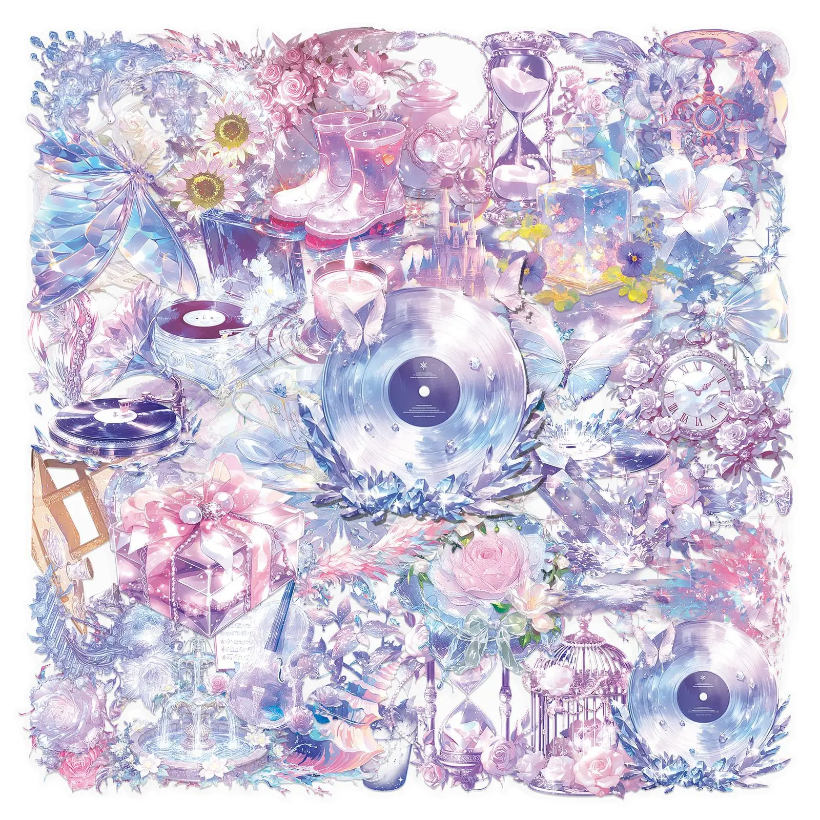 

50PCS Advanced Transparent Dream Sticker Purple Crystal Ins Wind PET Girl Heart Decoration Mobile Phone Case Notebook Water Cup