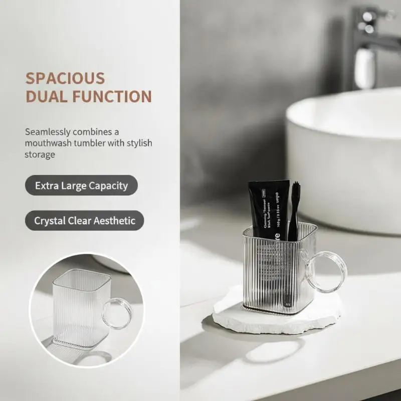 2026 NEW Translucent Plastic Mouthwash Cup With Handle Nordic Style Drop Resistant Durable Bathroom Rinsing Cup For Toothbrush