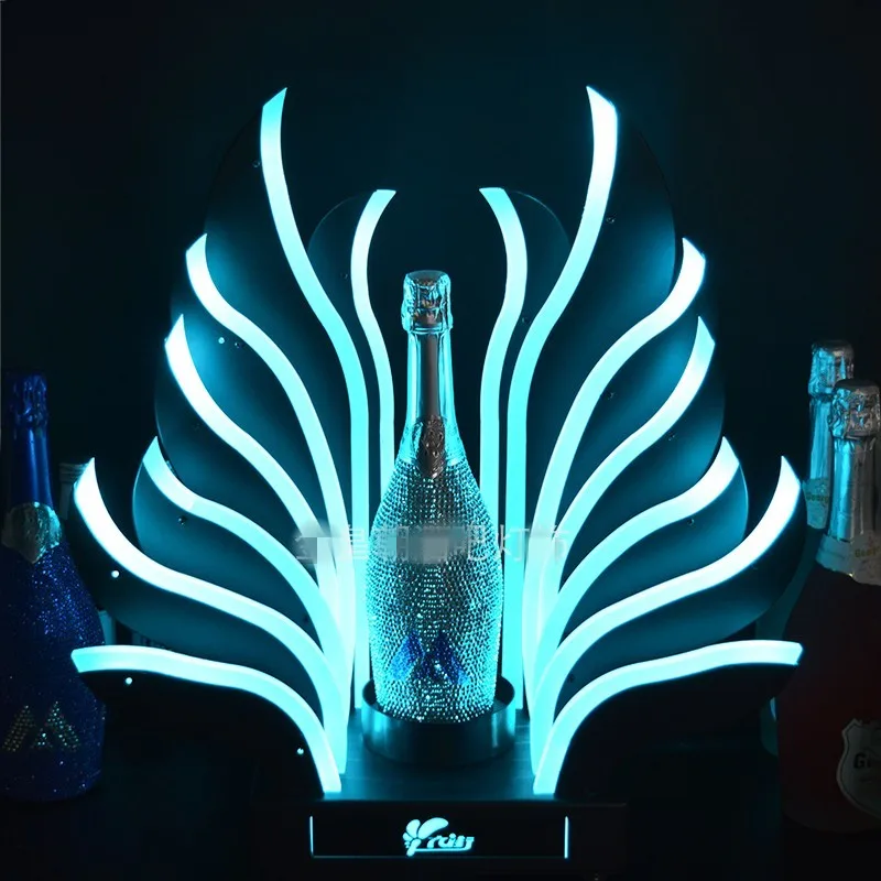 Peacock Tail Led Luminous Wine Bottle Holder Rechargeable Champagne Cocktail Whisky Drinkware Holder For Disco Party Nightclub