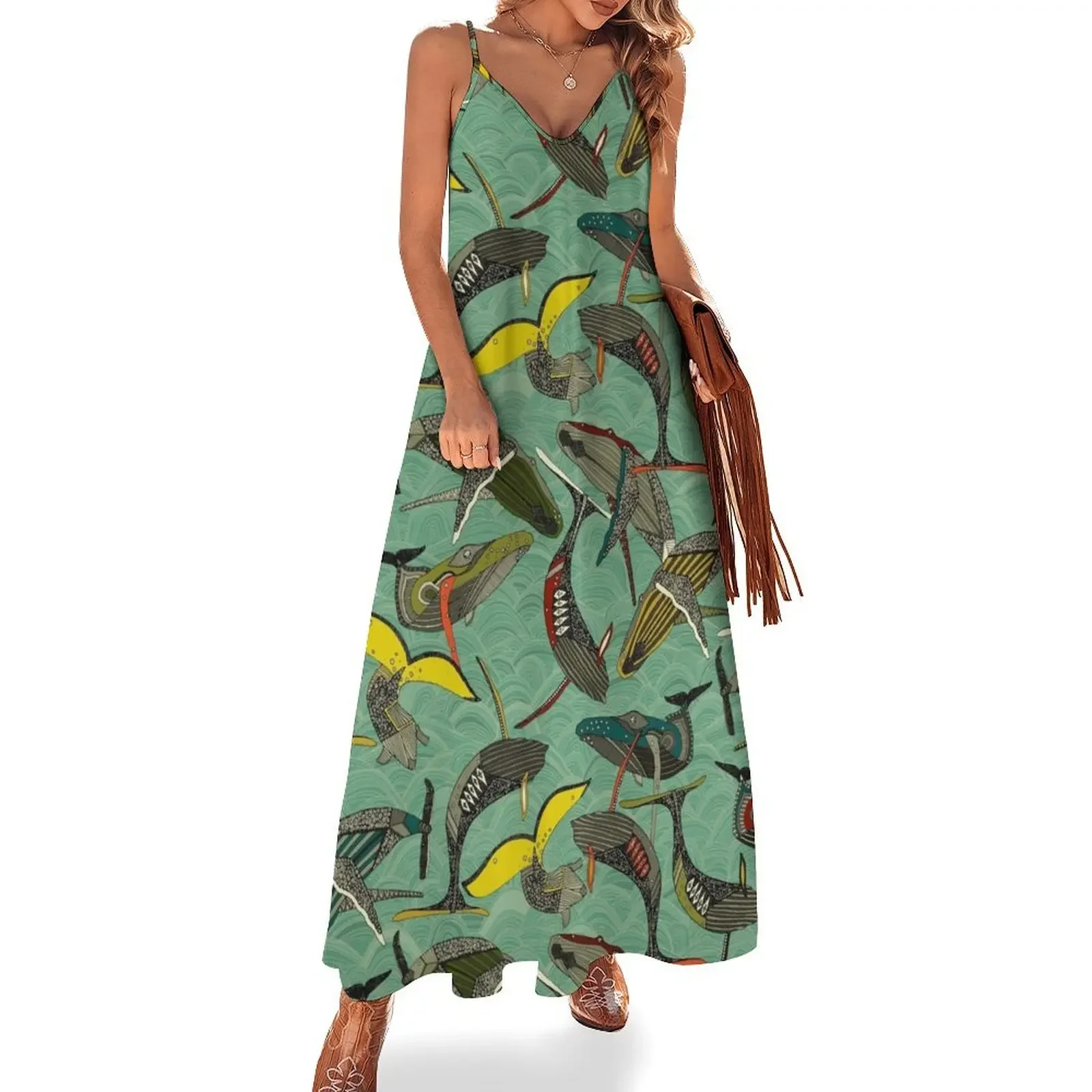 

whales and waves jade Sleeveless Dress Party dresses for women Women dresses summer women's dresses luxury Clothing female