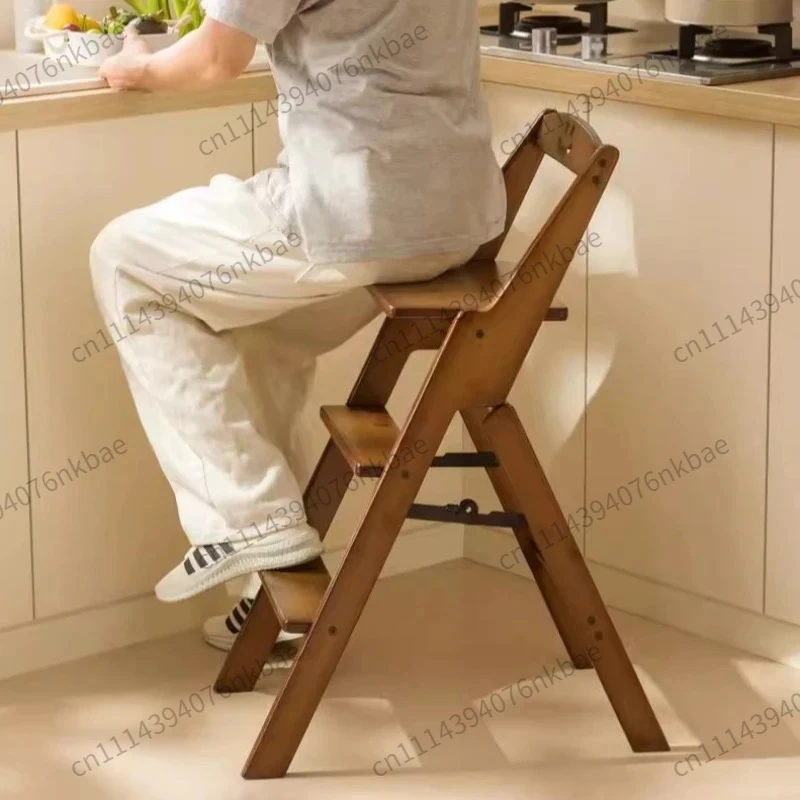 2-in-1 Foldable Step Stool & Ladder Chair, Padded Seat with Back Support, Non-Slip Household Stool for Kitchen and Pantry