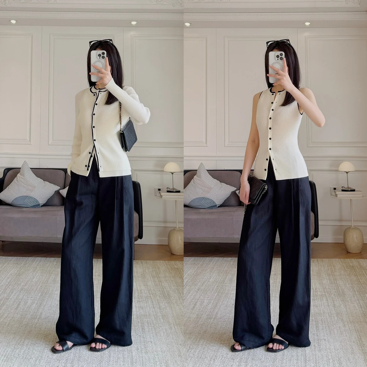 

Вязаный кардиган Ele Bla White контрастного цвета с рюшами, из смесового волокна, мягкой текстуры, с круглым вырезом и короткими рукавами