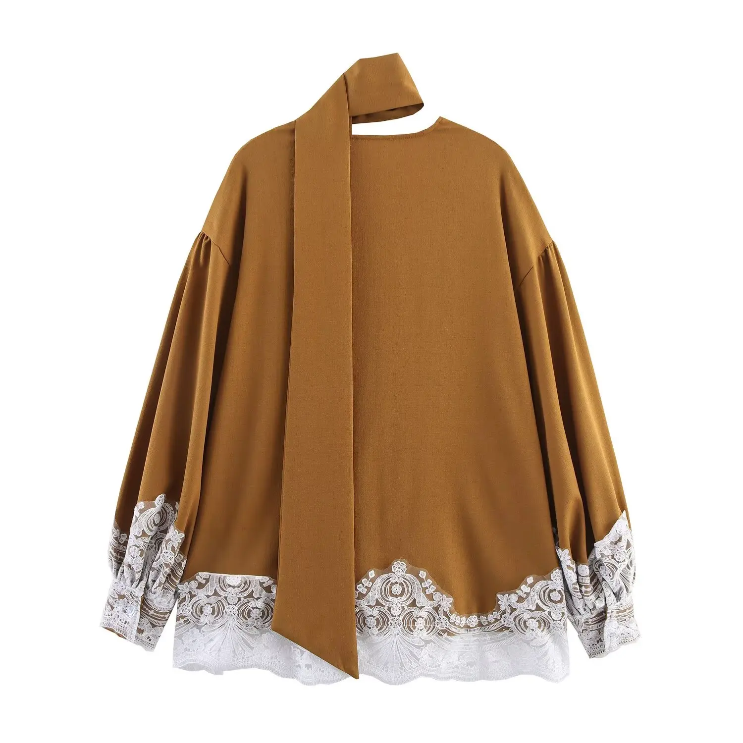 

JNLEAOG Spring New Women's Loose Sle V-Ne Lace Faion Blouse Sve Long irt Pure Color Button Closure