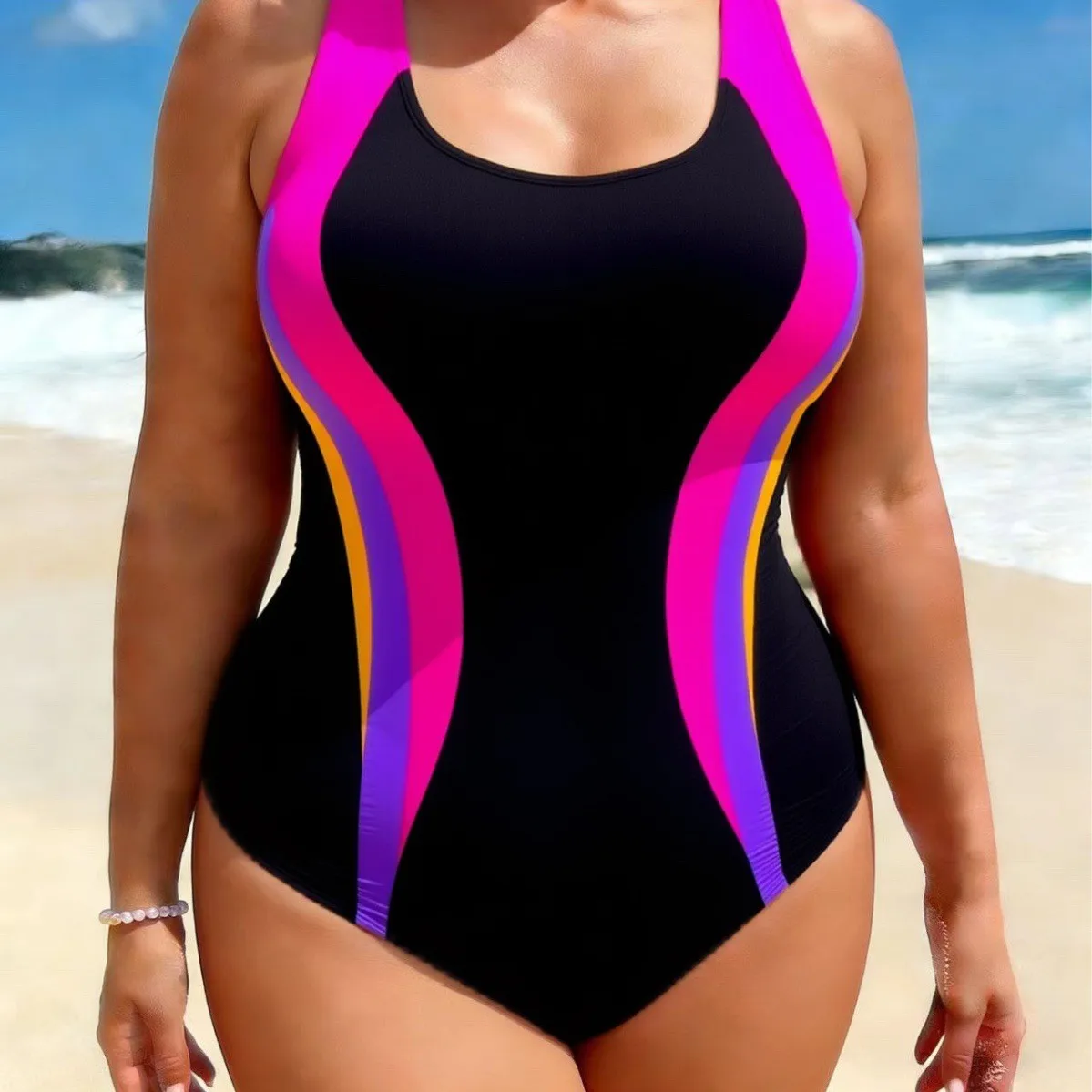 Woman Swimsuit Tummy Control Swimwear High Cut Legs Ruched Waist Swimsuit Wide Shoulder Straps Bathing Suit Tankini Plus Size