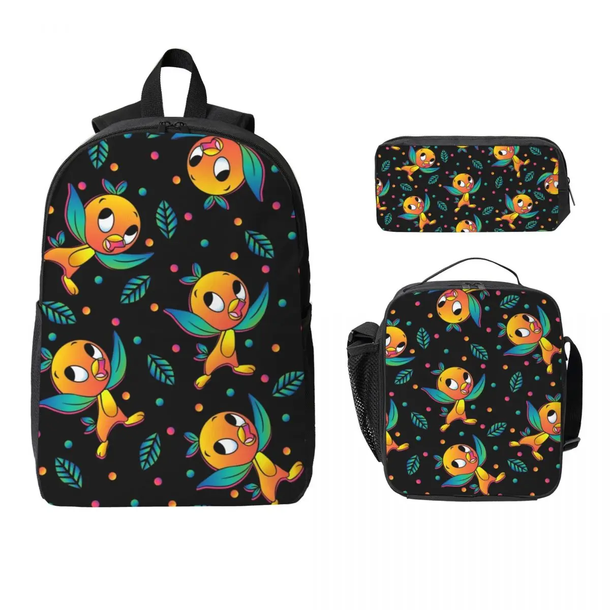 Orange Bird Backpack Student Boys Girls BookBag School Bag Computer Shoulder Bags 3ps Insulated Lunch Bag Pencil Case
