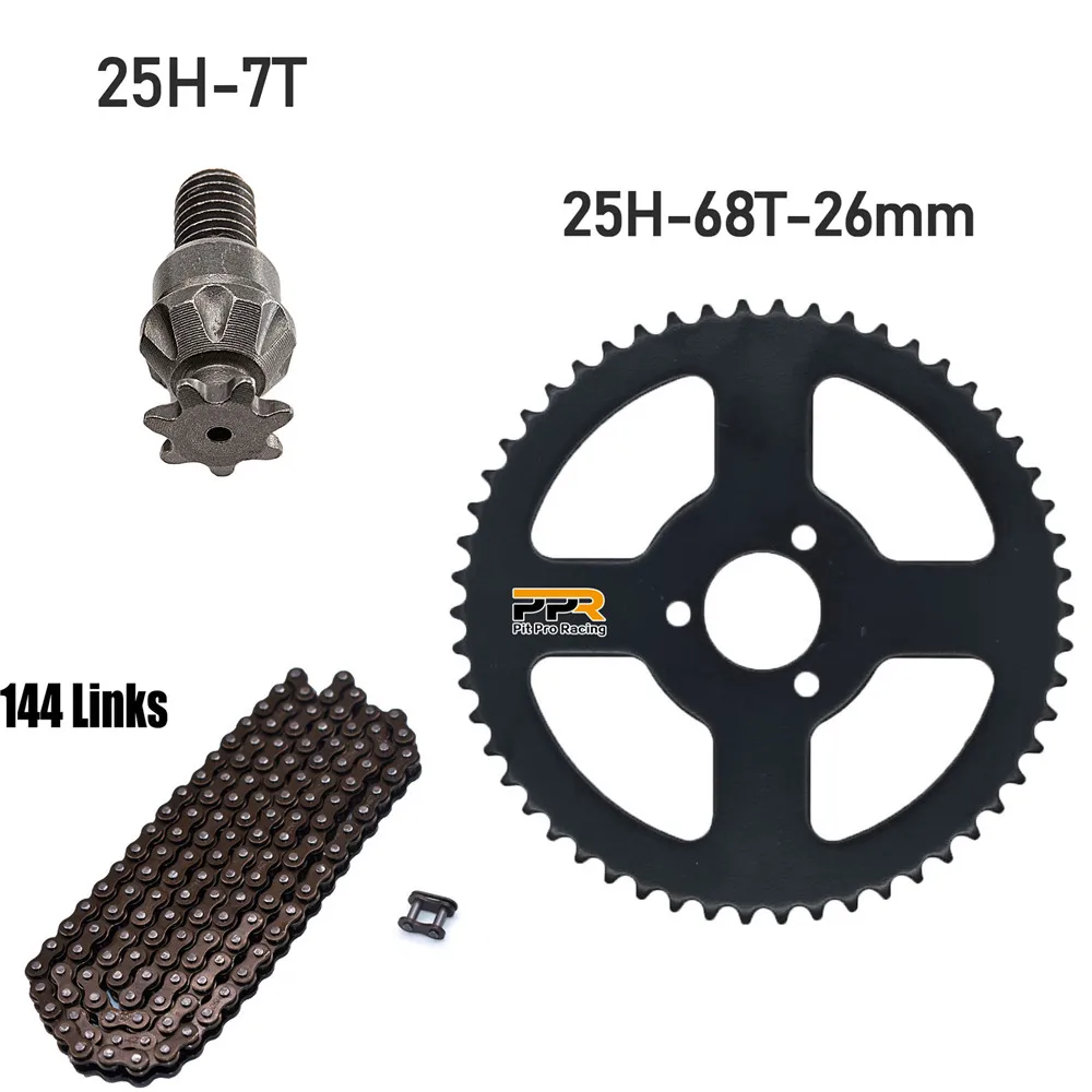 25H Chain 144 Links, 25H 68 teeth Rear Sprocket ,7 teeth sprocket shaft For Electric tricycle Mini moto Pocket Bike ATV Quad