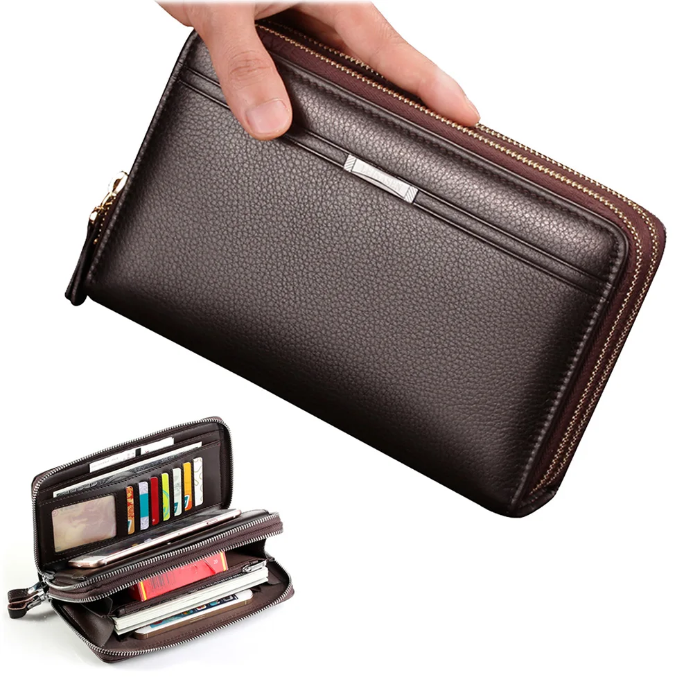 Men Long Wallet Purse Clutch Wrist Bag Mobile Cell Phone Cigarette Case Business Retro Male PU Leather Money Bag Handy Purses