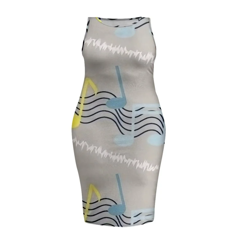 Bodycon Jurk Vrouwen Mode Muziek Note Patroon Dame Mouwloze Sexy Zomer Reisjurk Vestido Elegante Mujer 2024 Nieuwe Trend