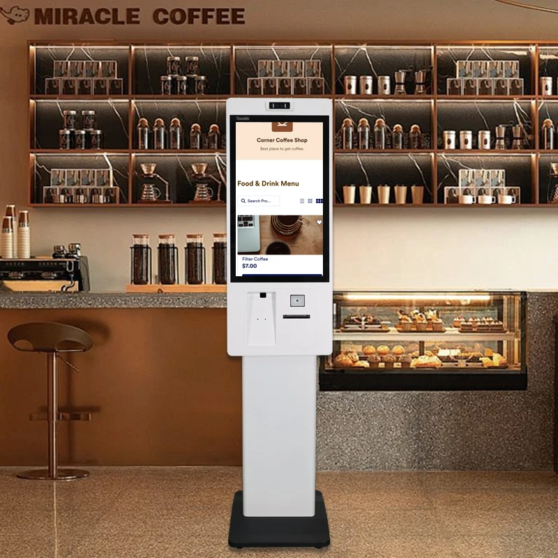 High-End 21 24 27 32 Inch Self-Ordering POS System Touch Kiosk OEM Thermal Printer/Scanner/Card Reader Floor Stand SDK Function