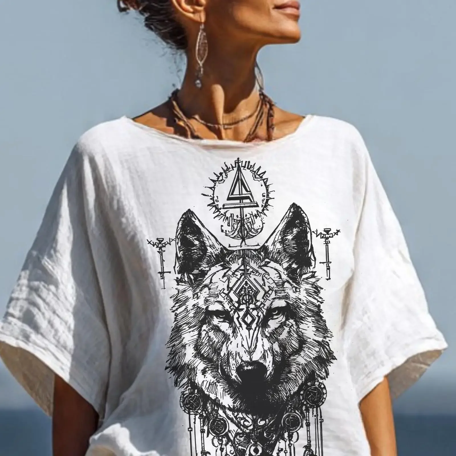Shadow Wolf Oracle T Shirt Night Born SpiriT vintage Washed homme graphic streetwear fashion Casual Unisex Comfortable