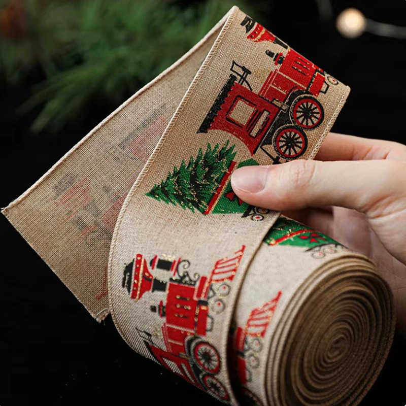 2M Linen Christmas Ribbon Wrapping Gift Christmas Tree Ribbon DIY Wreath Bows Snowman Burlap Rope 2025 Navidad Decoration