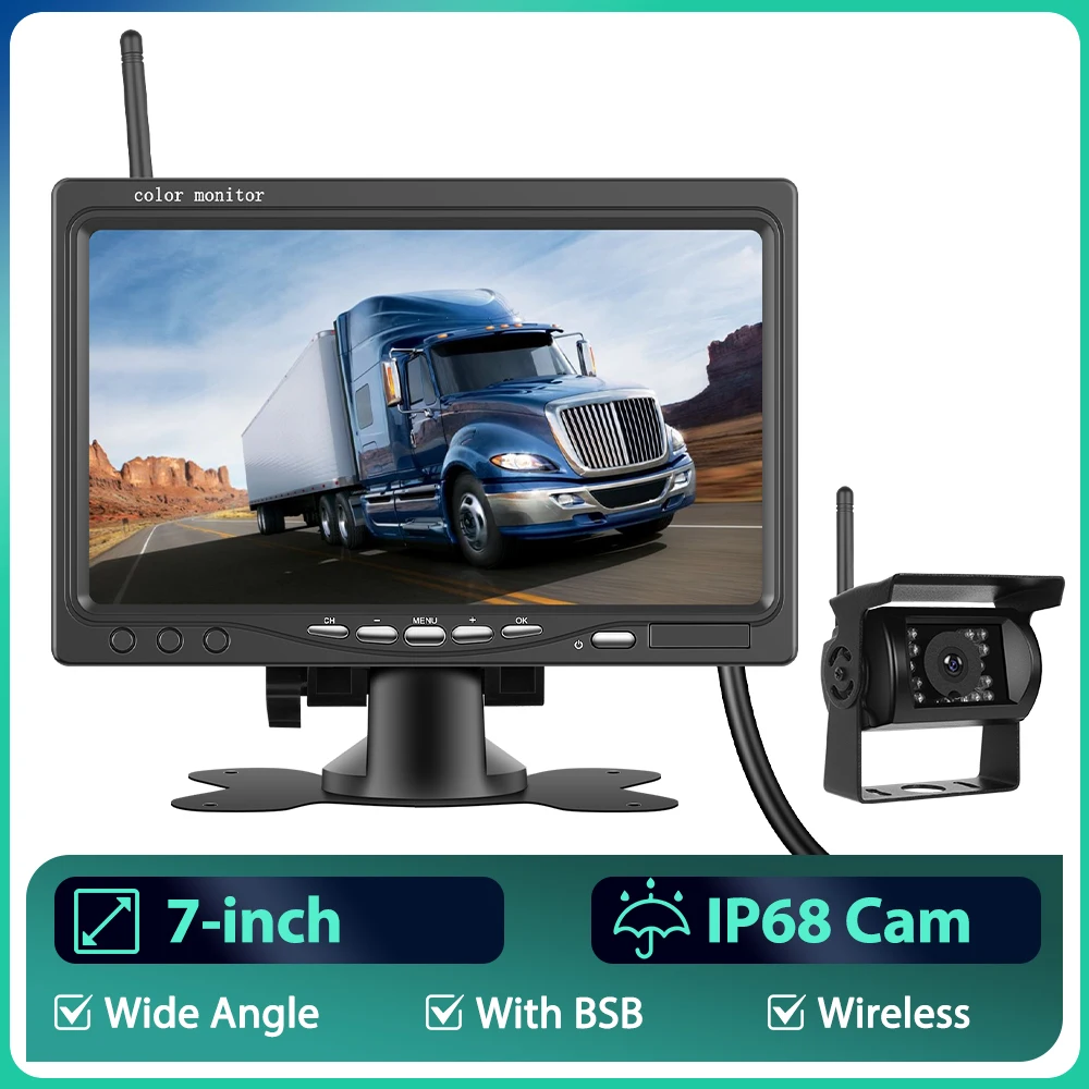 Podofo 7 Zoll Rückfahrmonitor Drahtlose Kamera Wasserdichte HD Digitale Rückfahrkamera IR Nachtsicht Rückfahrkamera Backup-Kamera