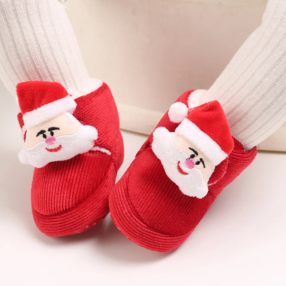 

1Pair Baby Cotton Booties Warm Santa Claus Design Lightweight Elastic Closure Non Slip Infant Crib Shoes Newborn Prewalker