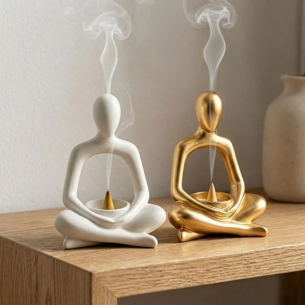 Minimalist Abstract Meditating Figurine Incense Burner 3D Printed Cross Legged Yoga Statue Incense Holder Zen Chinese Style