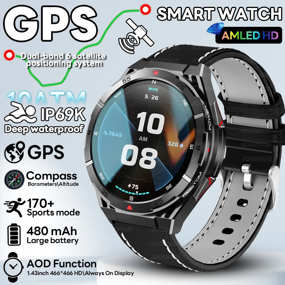 

Rugged Military GPS Smart Watch AMOLED HD Screen Built-in GPS Bluetooth Talk 10ATM & IP69K Deep Waterproof Smartwatch 2025 NEW