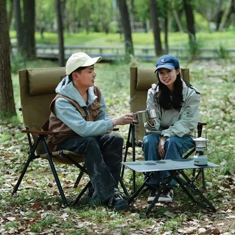 Folding High Back Beach Camping Chair 4-Gear Adjustable Iron Pipe Portable Recliner Lounge Chair for Outdoor Picnic Fishing view 2